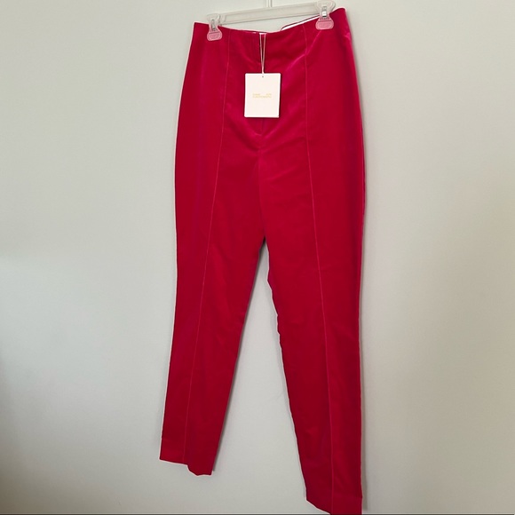 NWT Diane von Furstenberg Hot Pink Velvet High Waisted Pants Size 10 - Picture 4 of 9